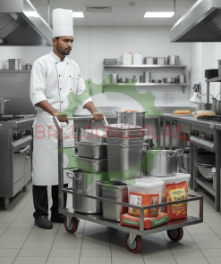 4 Wheel Stainless Steel Platform Trolley with Side Railings