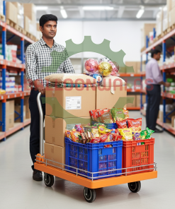 4 Wheel Plastic Platform Trolley with Border 150 kg - Orange