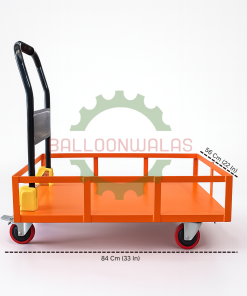 Balloonwalas Enclosed Rail Platform Trolley – 400 Kg Capacity, 4 Wheel Heavy-Duty Steel with Foldable Handle