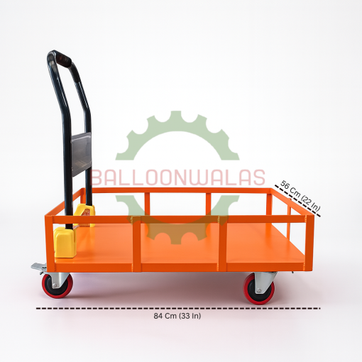 Balloonwalas Enclosed Rail Platform Trolley – 400 Kg Capacity, 4 Wheel Heavy-Duty Steel with Foldable Handle