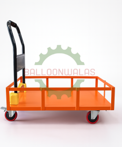 Balloonwalas Enclosed Rail Platform Trolley – 400 Kg Capacity, 4 Wheel Heavy-Duty Steel with Foldable Handle