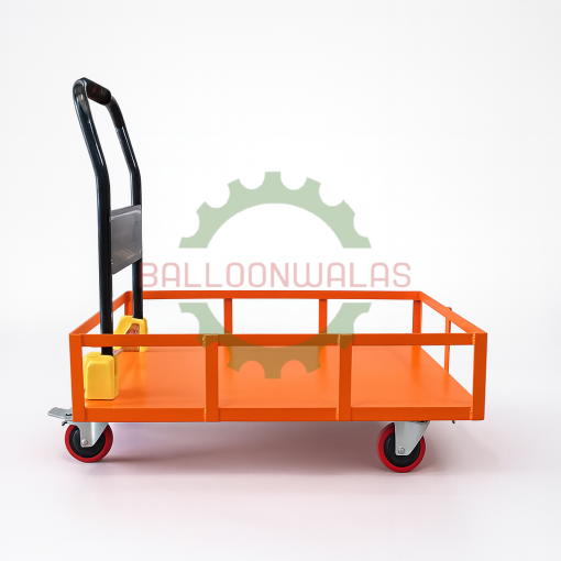 Balloonwalas Enclosed Rail Platform Trolley – 400 Kg Capacity, 4 Wheel Heavy-Duty Steel with Foldable Handle