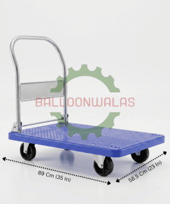 Plastic Platform Trolley 400 kg 35×23 Inch Foldable Handle 4 Wheel – Blue