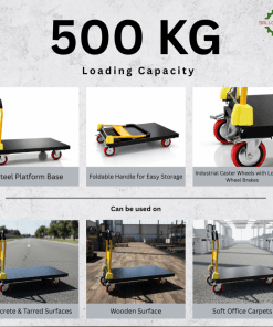 Balloonwalas™ Heavy-Duty Platform Trolley – 500 Kg Capacity, Foldable Handle, 4-Wheel Industrial Hand Truck | 37 × 25 Inch Platform, Lockable Wheels