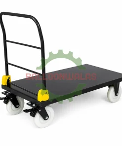 Heavy duty steel platform trolley 4 × 2.5 ft with upright foldable handle and 10-inch nylon wheels